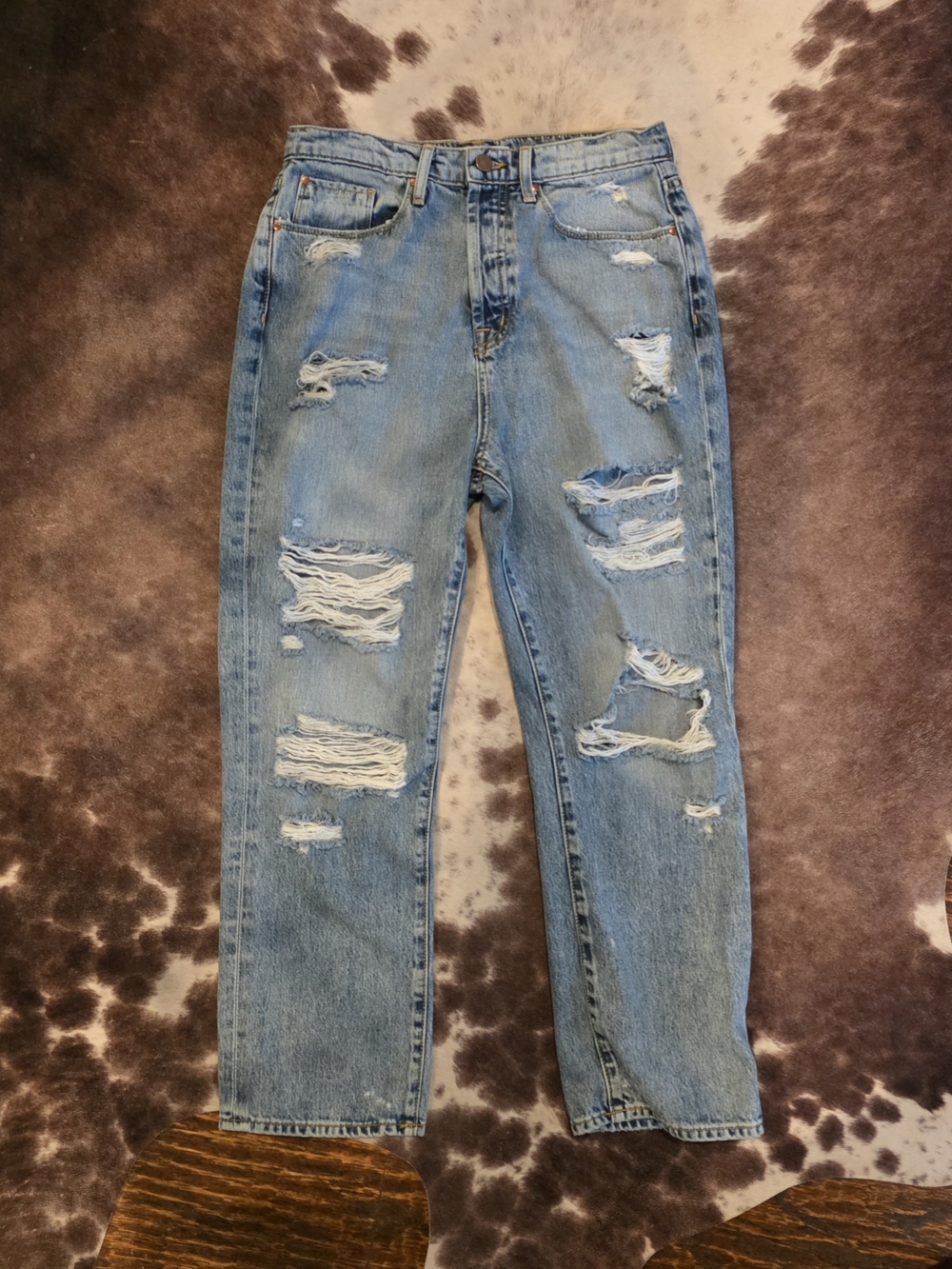Fidelity Denim Distressed Ripped Boyfriend Jeans Light Wash Size 29